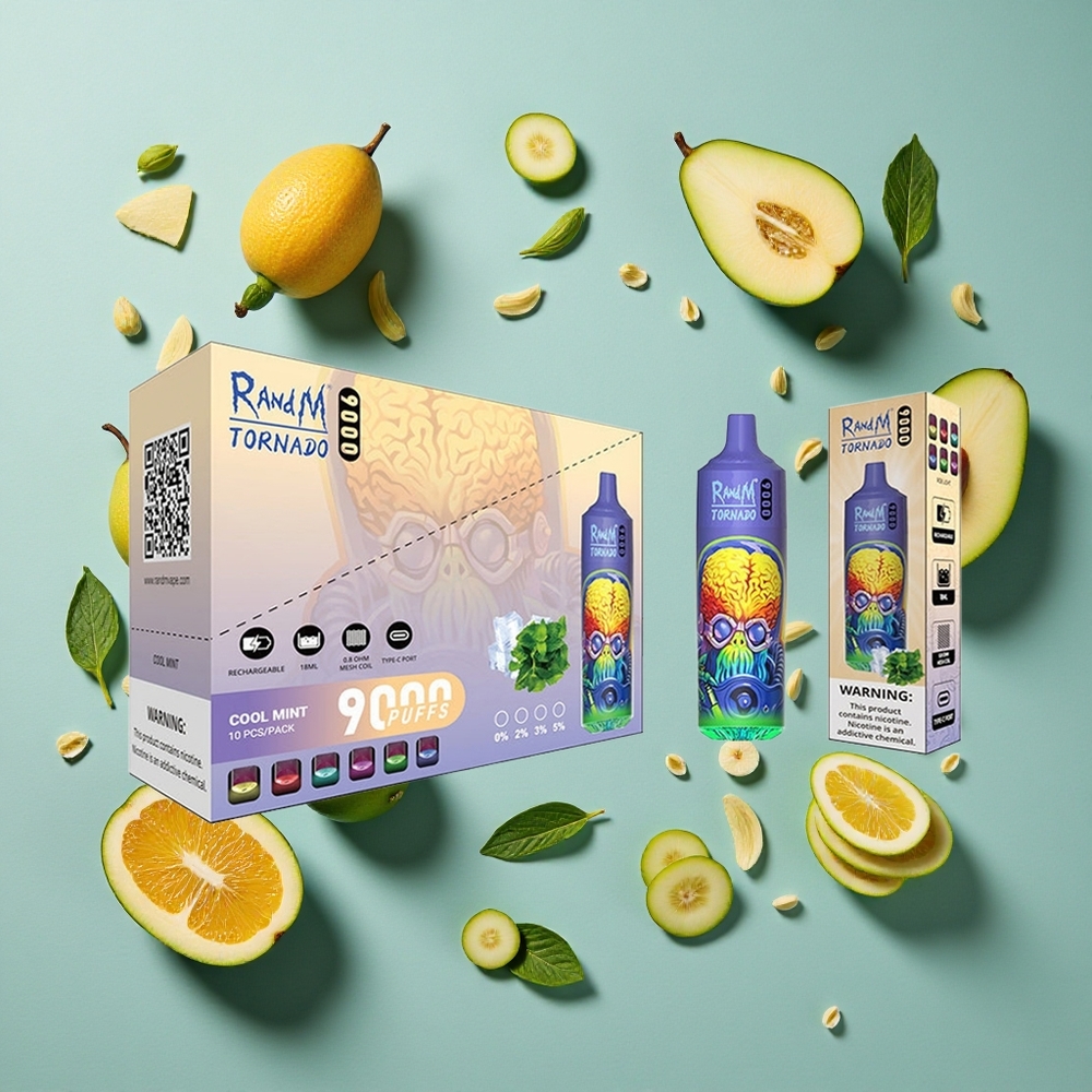 クールミント風味 RandM Fumot Tornado 9000 Puffs メッシュコイル Japan vape wholesale