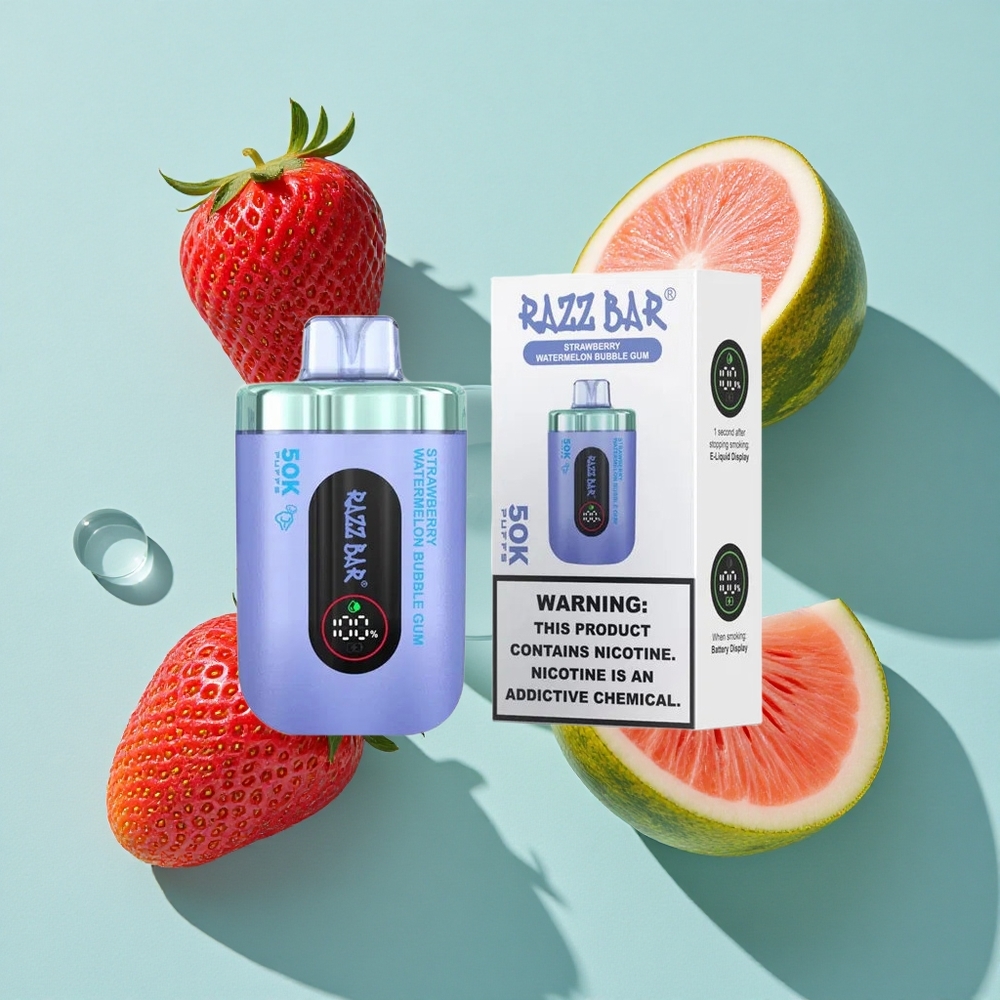 イチゴとスイカとバブルガム Razz Bar 50K 50000パフ 1.0オームメッシュコイル Japan vape wholesale